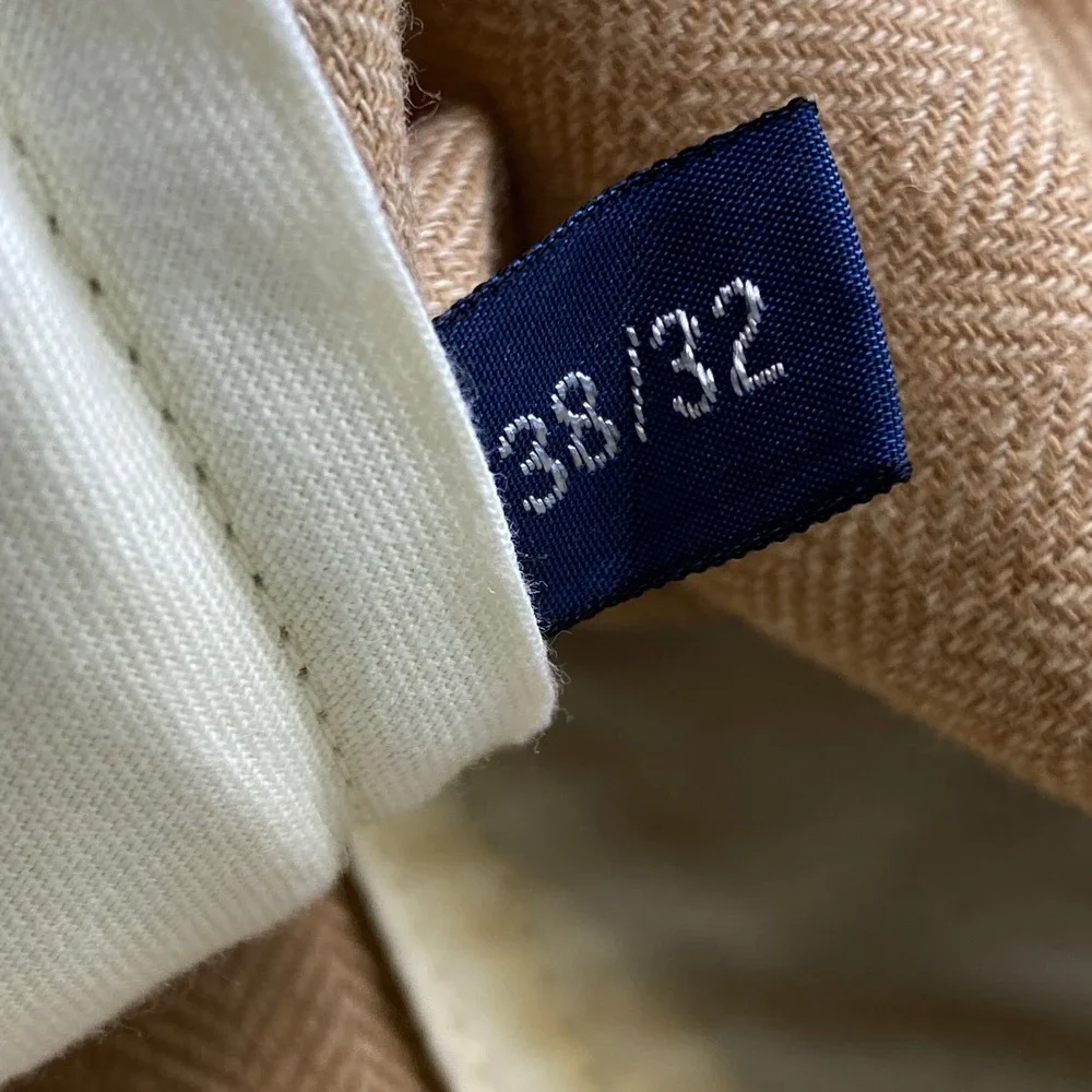 Polo Ralph Lauren Pants Men 36x32 (Fits) Herringbone Pleated Cuffed Linen Cotton